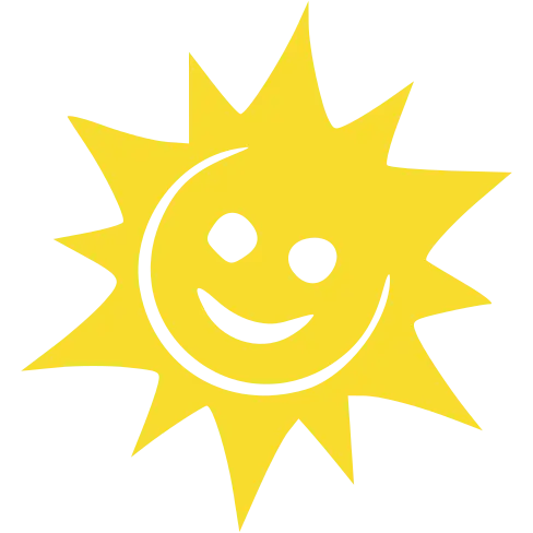 Un grand soleil jaune souriant : icône de Handicap et Poly